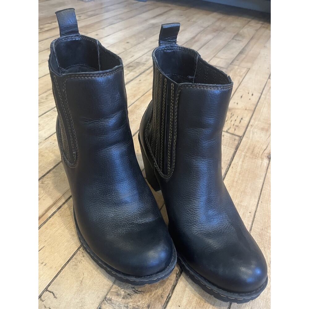 b.o.c Black Pebbled Leather Chelsea Ankle Boots Womens 7 Lug Sole Chunky Heel